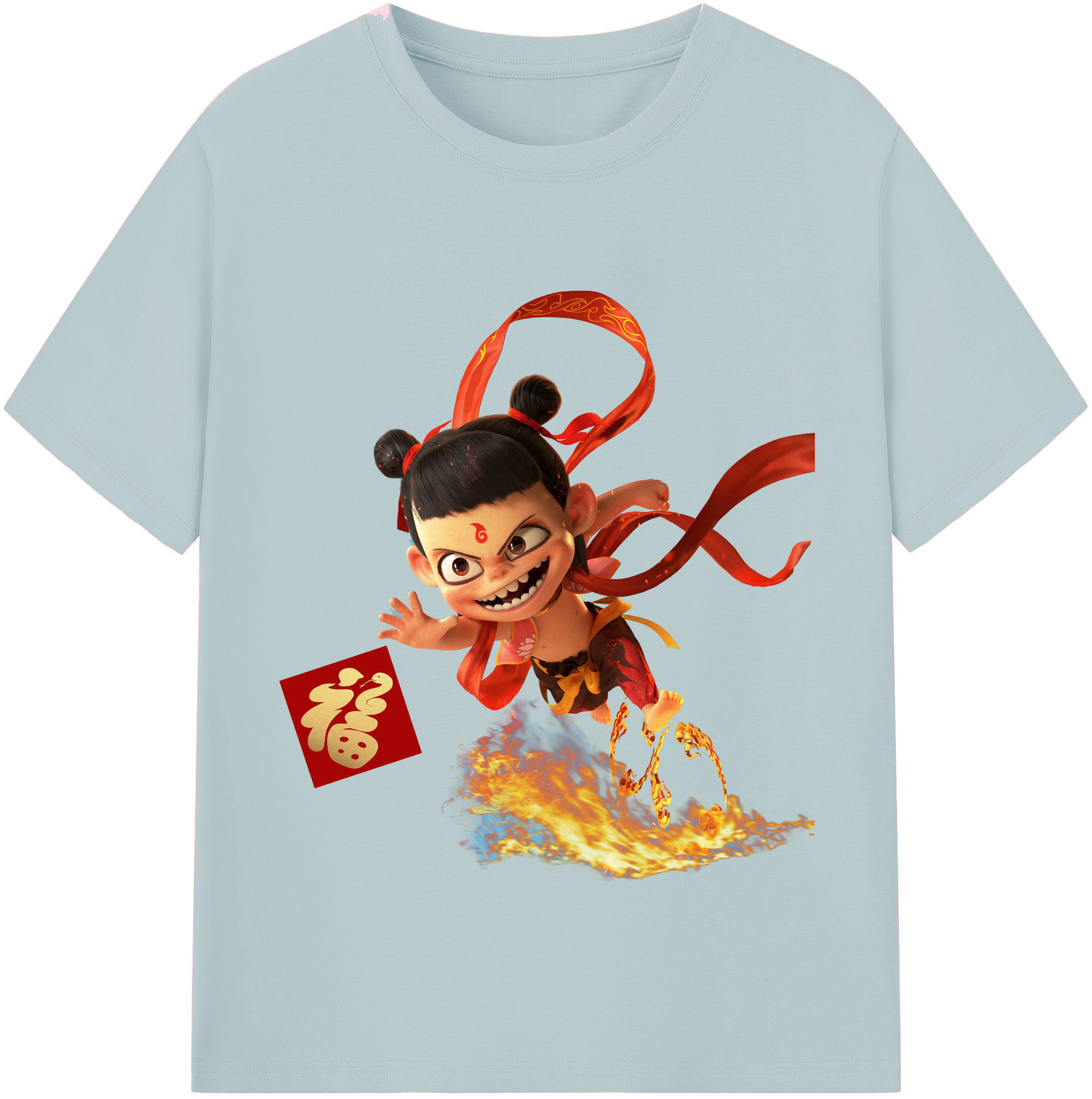 （画像用） Ne Zha 2 ナタ 魔童の大暴れ 綿100％半袖Tシャツ（フロントプリント）